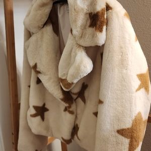 William B faux fur jacket size medium cream with gold stars